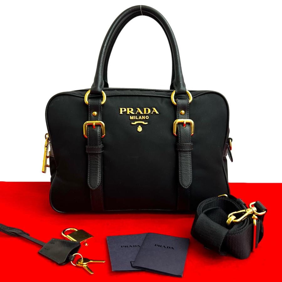 PRADA（プラダ） 極 美品 鍵付き ロゴ 金具 ナイロン サフィアーノ