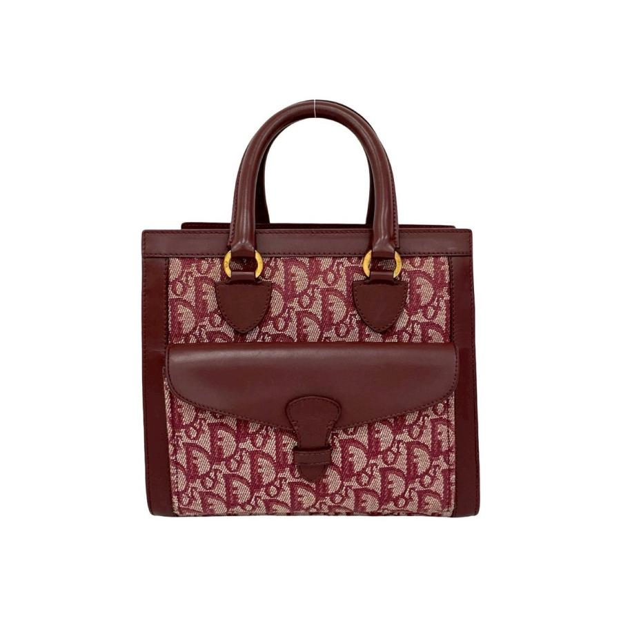 極 美品 Christian Dior ディオール トロッター 柄 CD ロゴ 金具 キャンバス レザー 本革 ハンドバッグ ミニ トートバッグ ボルドー 27780_1