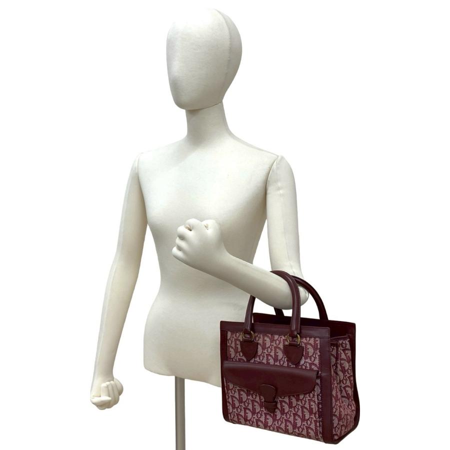 極 美品 Christian Dior ディオール トロッター 柄 CD ロゴ 金具 キャンバス レザー 本革 ハンドバッグ ミニ トートバッグ ボルドー 27780_2