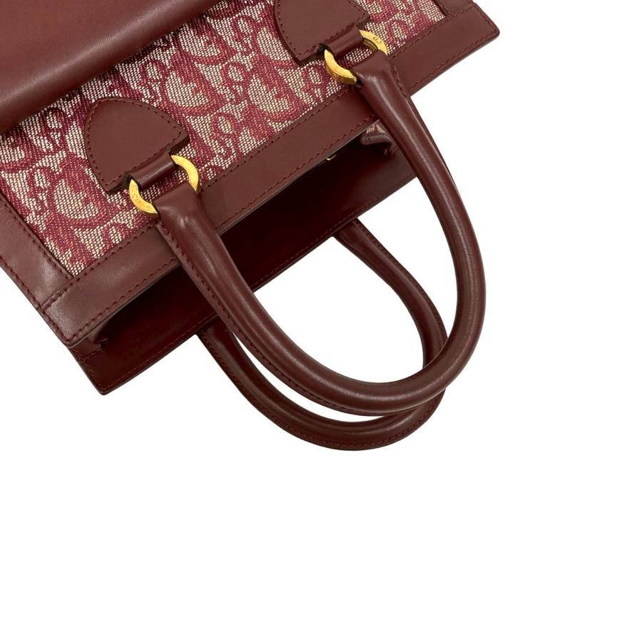 極 美品 Christian Dior ディオール トロッター 柄 CD ロゴ 金具 キャンバス レザー 本革 ハンドバッグ ミニ トートバッグ ボルドー 27780_4