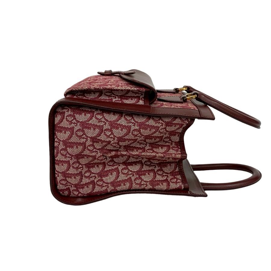 極 美品 Christian Dior ディオール トロッター 柄 CD ロゴ 金具 キャンバス レザー 本革 ハンドバッグ ミニ トートバッグ ボルドー 27780_6