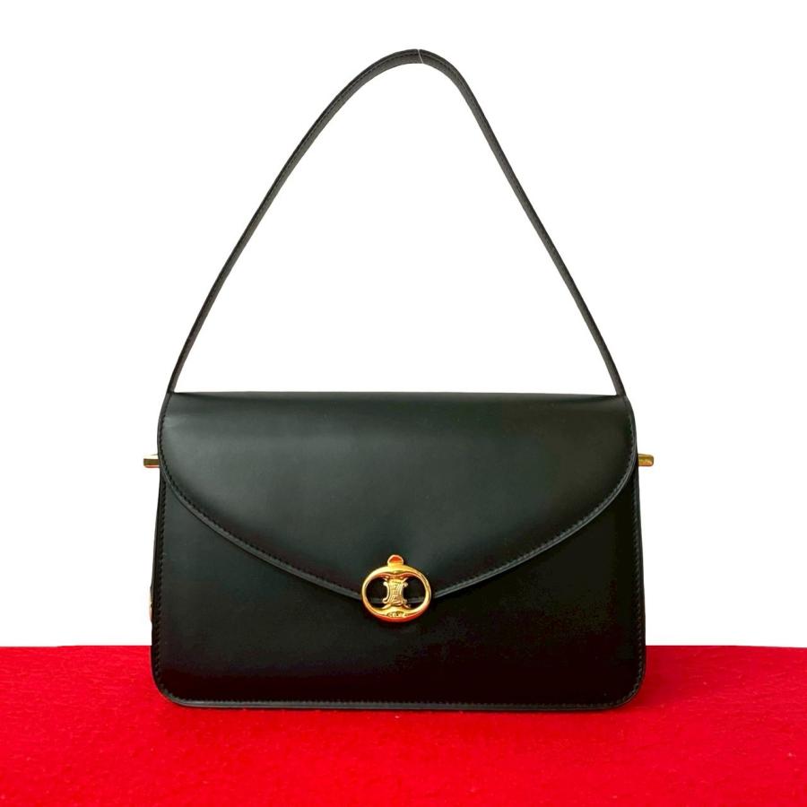 セリーヌ トリオンフ ショルダーバッグ ブラック レザー ヴィンテージ オールド CELINE セリーヌ ショルダーバッグ ブラック トリオンフ レザー