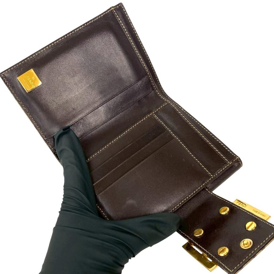 FENDI（フェンディ） 極 美品 ズッキーノ FF 柄 ロゴ 金具 レザー 