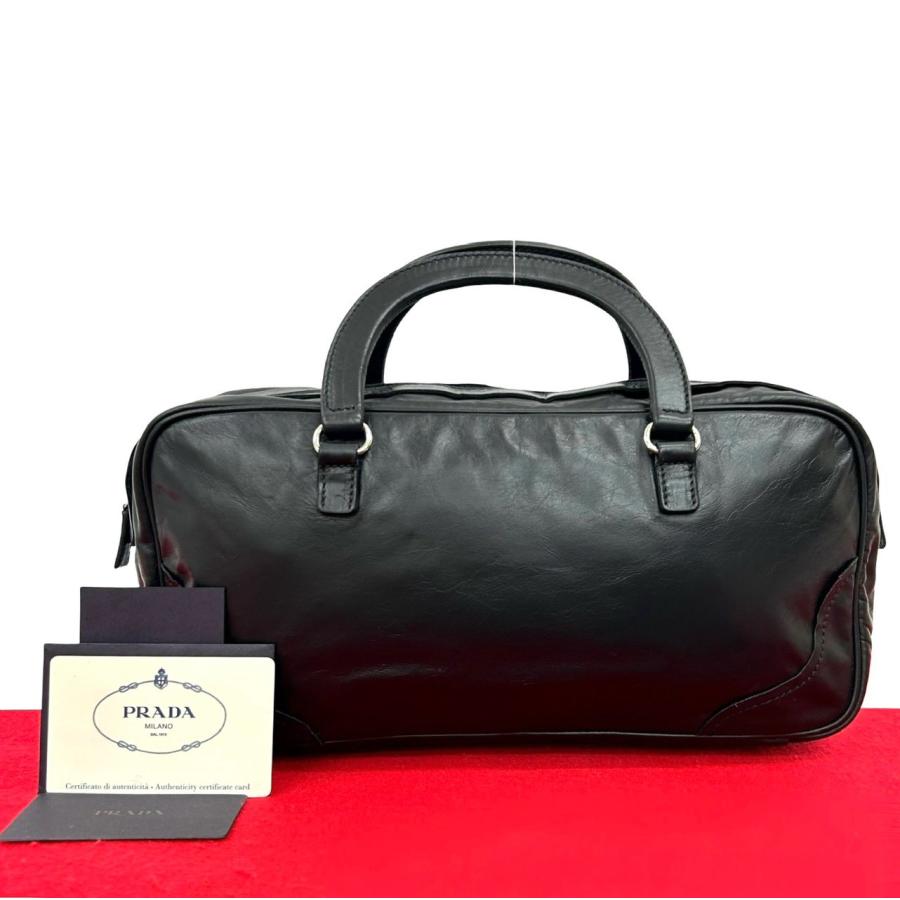 美品　PRADA　プラダ　ハンドバッグ　ボストンバッグ　金具　ロゴ　レザー　革 PRADA（プラダ） 極 美品 カード有 ロゴ 型押し エンボス レザー 本革