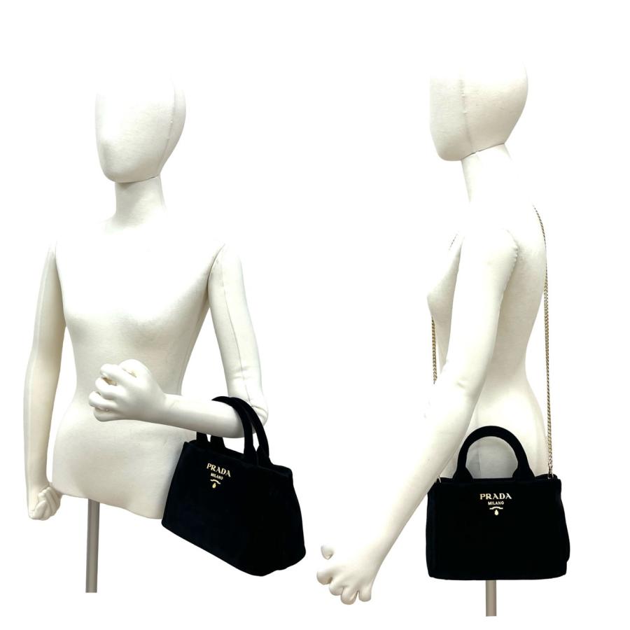 ほぼ未使用 箱 袋付き PRADA プラダ カナパ ロゴ 金具 ベロア 2way ミニ ハンドバッグ チェーン ショルダーバッグ ブラック 32258 PRADA（プラダ） ほぼ未使用 箱 袋付き カナパ ロゴ 金具 ベロア 2way