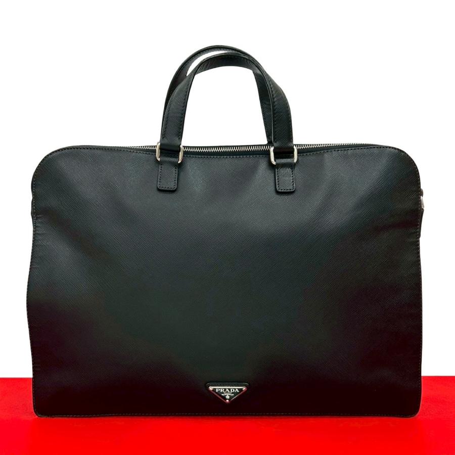 ⭐️最終お値下げしました⭐️PRADA⭐️ 黒 レザー ビジネストートバッグ　三角ロゴ PRADA 三角ロゴ金具ナイロンレザートートバッグ | Hedy