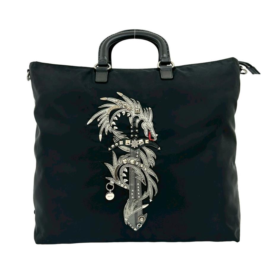 【美品✨】PRADA ボストントート　ナイロン×サフィアーノレザー　黒　三角ロゴ PRADA（プラダ） 極 美品 希少品 三角ロゴ 金具 ドラゴン サフィアーノ