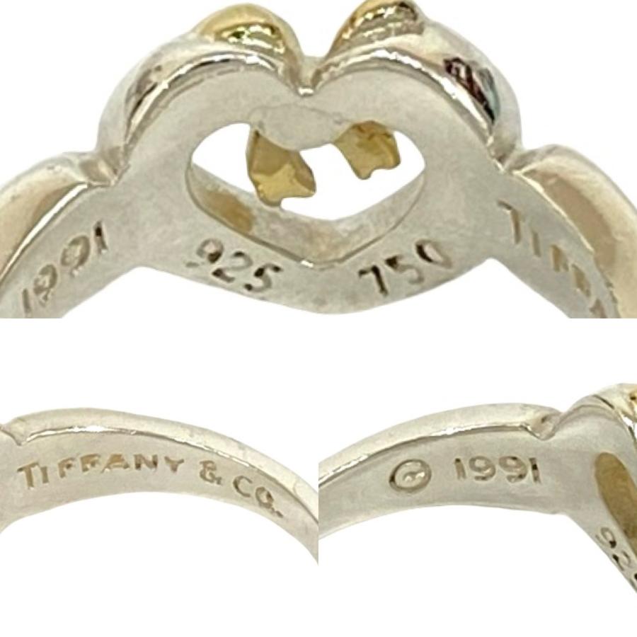 TIFFANY 指輪 10号 ハート コンビ ゴールド シルバー 750 925 TIFFANY&Co.（ティファニー） 極 美品 ハート リボン コンビ リング