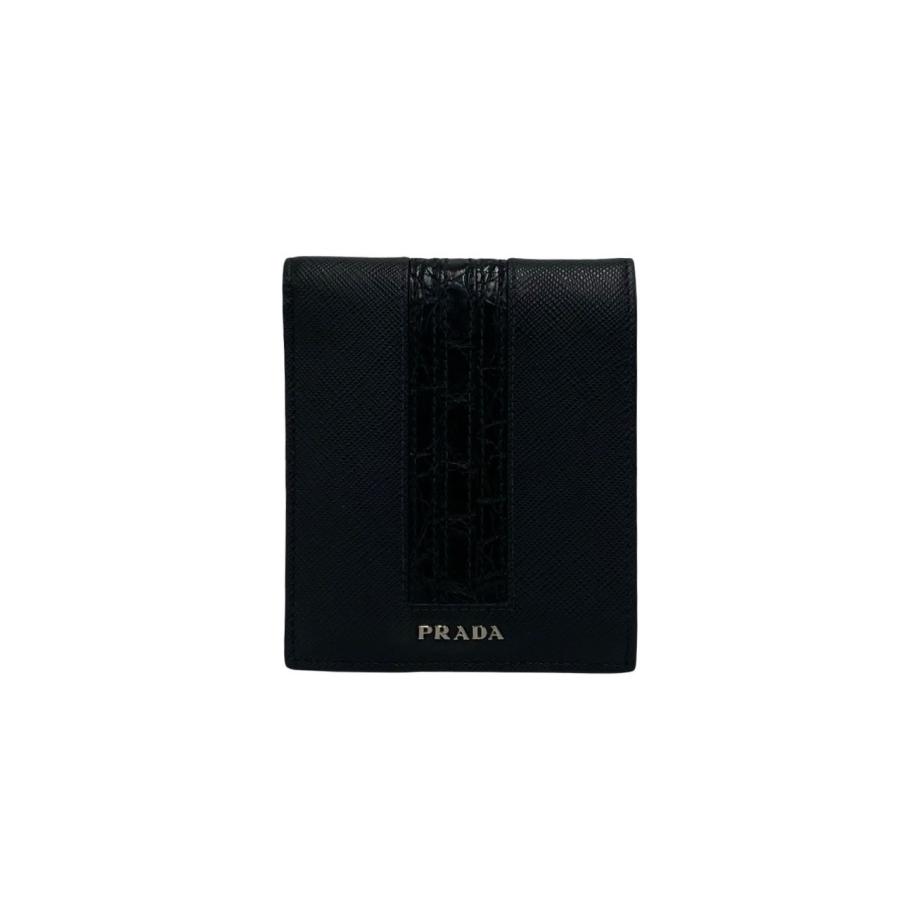 PRADA（プラダ） 極 美品 箱付き ロゴ 金具 サフィアーノ クロコ型押し 