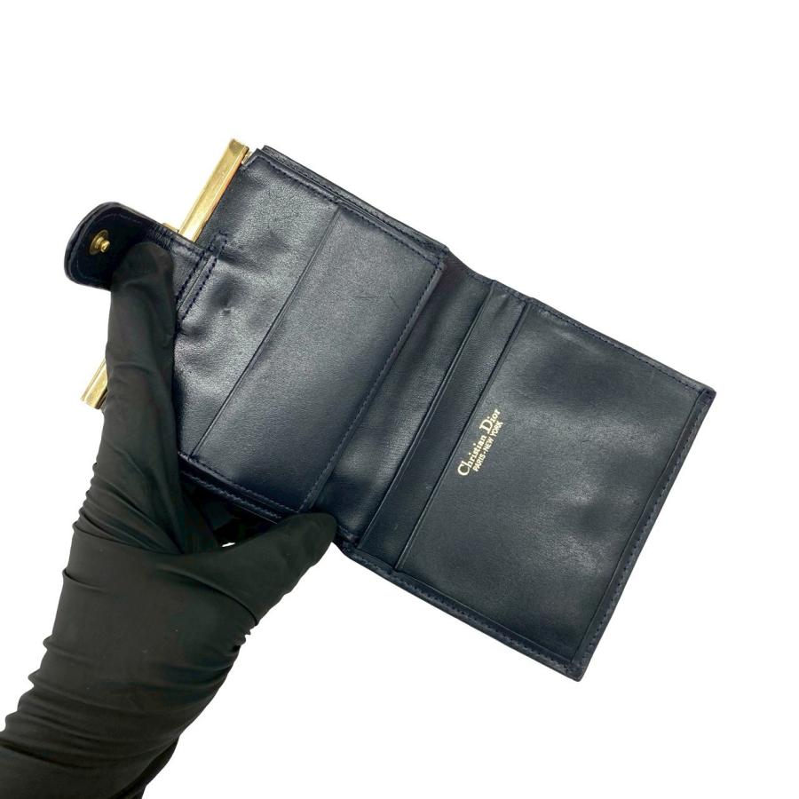 美品 クリスチャンディオール トロッター がま口 ケース ネイビー 極 美品 Christian Dior ディオール トロッター キャンバス レザー 本