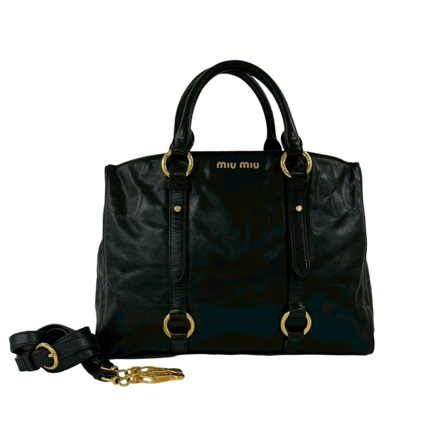 miu miu（ミュウミュウ） 極 美品 袋付き ロゴ 金具 レザー 本革 2way 