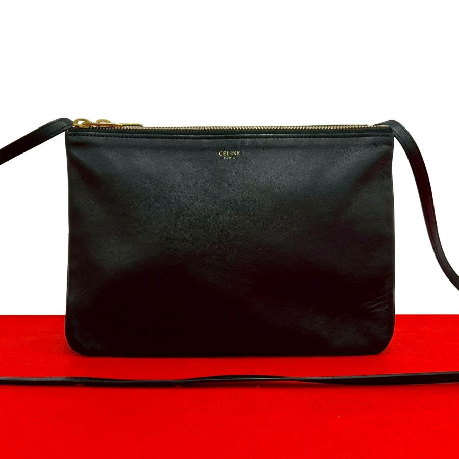 CELINE（セリーヌ） 極 美品 トリオ ロゴ レザー 本革 ミニ ショルダー 