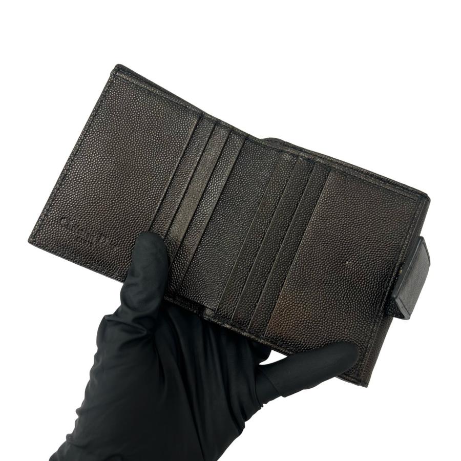 極 美品 Christian Dior ディオール CD ロゴ 金具 レザー 本革 ダブルホック 二つ折り 財布 コンパクト ウォレット ブラック 黒 27485 極 美品 Christian Dior ディオール CD ロゴ 金具 レザー 本革 ダブル