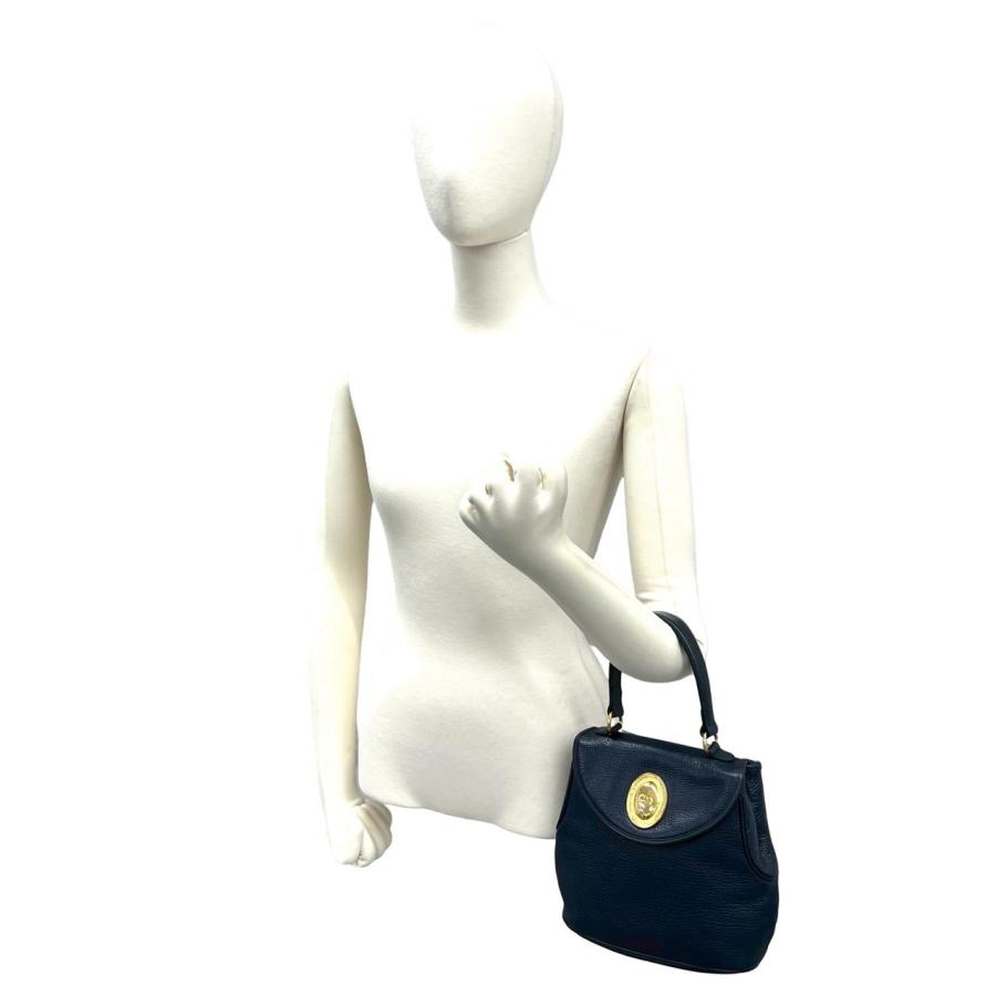 極 美品 Christian Dior クリスチャンディオール ヴィンテージ CD ロゴ 金具 レザー 本革 ハンドバッグ ミニ トートバッグ ネイビー 26819_2