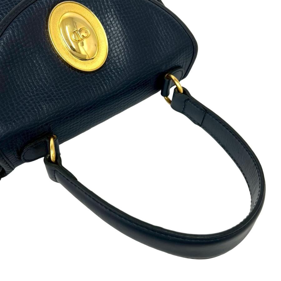 極 美品 Christian Dior クリスチャンディオール ヴィンテージ CD ロゴ 金具 レザー 本革 ハンドバッグ ミニ トートバッグ ネイビー 26819_4