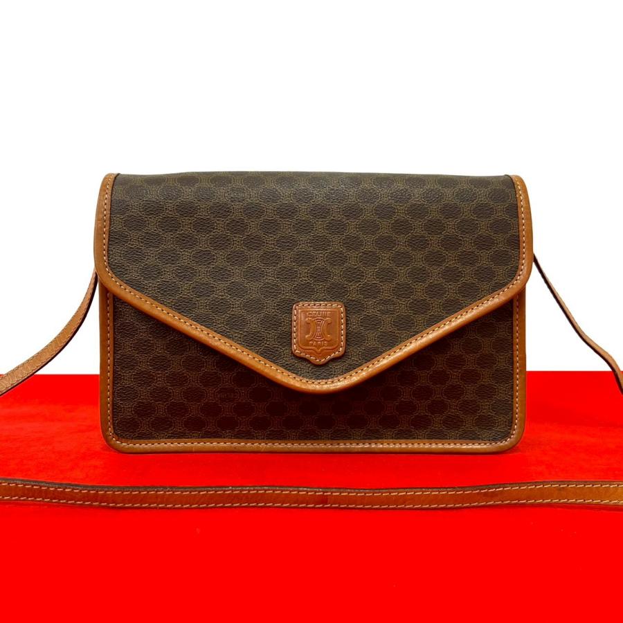 極 美品 CELINE セリーヌ ヴィンテージ マカダム ブラゾン 柄 レザー 本革 ショルダーバッグ ポシェット サコッシュ ブラウン 21739 CELINE（セリーヌ） 極 美品 ヴィンテージ マカダム ブラゾン 柄