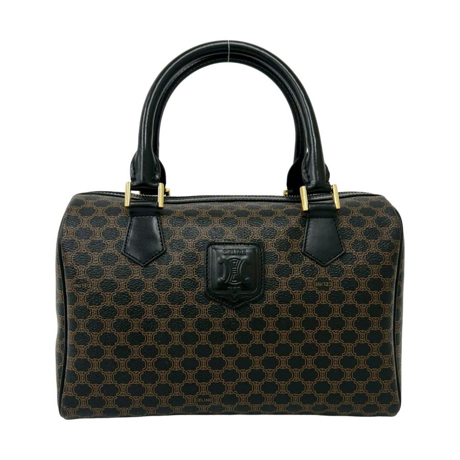 極 美品 袋付き CELINE セリーヌ ヴィンテージ マカダム ブラゾン 柄 レザー 本革 ハンドバッグ ボストンバッグ ブラック ブラウン 38092_1