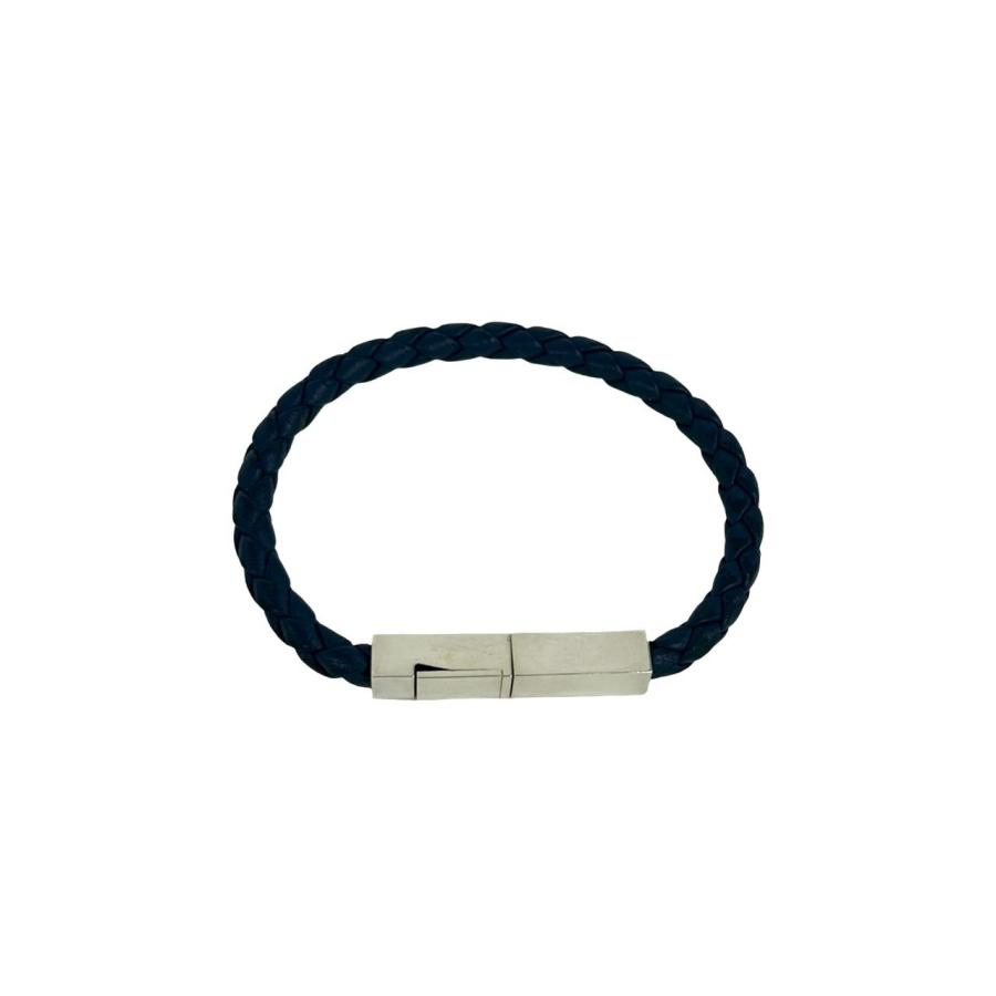 極 美品 BOTTEGA VENETA ボッテガヴェネタ イントレチャート レザー 本革 シルバー925 ブレスレット アクセサリー ネイビー シルバー 18741_1