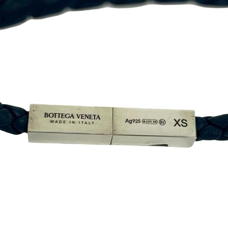 極 美品 BOTTEGA VENETA ボッテガヴェネタ イントレチャート レザー 本革 シルバー925 ブレスレット アクセサリー ネイビー シルバー 18741_3