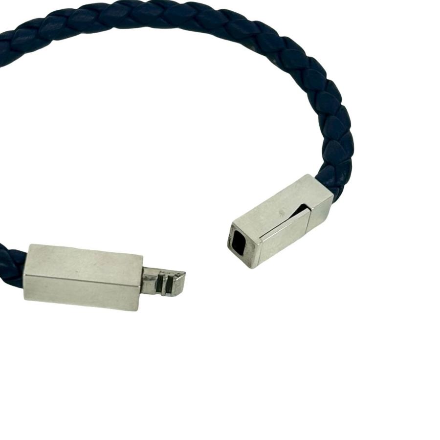 極 美品 BOTTEGA VENETA ボッテガヴェネタ イントレチャート レザー 本革 シルバー925 ブレスレット アクセサリー ネイビー シルバー 18741_4