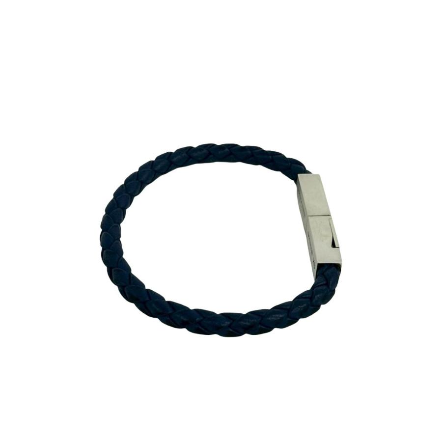 極 美品 BOTTEGA VENETA ボッテガヴェネタ イントレチャート レザー 本革 シルバー925 ブレスレット アクセサリー ネイビー シルバー 18741_6