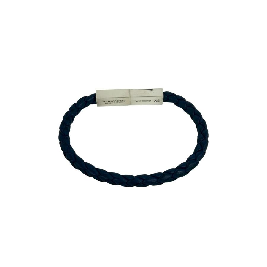 極 美品 BOTTEGA VENETA ボッテガヴェネタ イントレチャート レザー 本革 シルバー925 ブレスレット アクセサリー ネイビー シルバー 18741_7