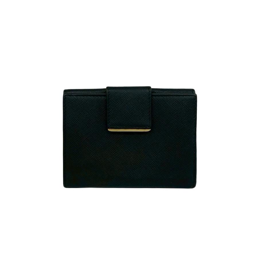 【極美品/Gカード付】PRADA サフィアーノレザー コンパクトウォレット 黒 PRADA ☆サフィアーノレザーxレザー カードケース (PRADA/折りたたみ