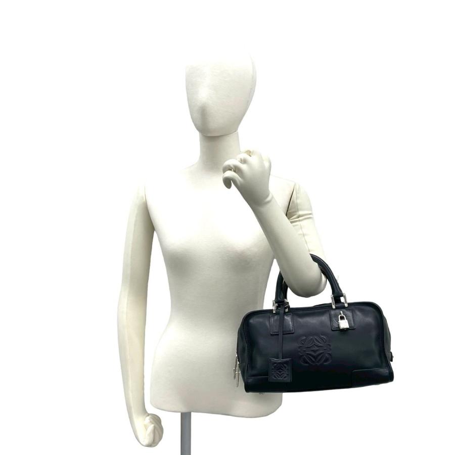 極美品 ロエベ アマソナ28 ハンドバッグ アナグラム レザー 黒 カデナ 鍵付 LOEWE（ロエベ） 極 美品 カデナ 鍵付き アマソナ28 アナグラム ロゴ
