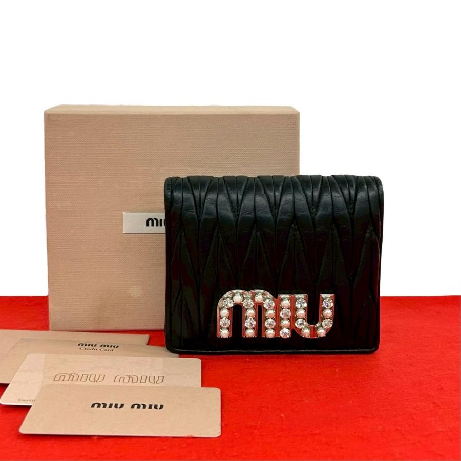 miu miu（ミュウミュウ） 極 美品 箱付き マテラッセ ロゴ ビジュー