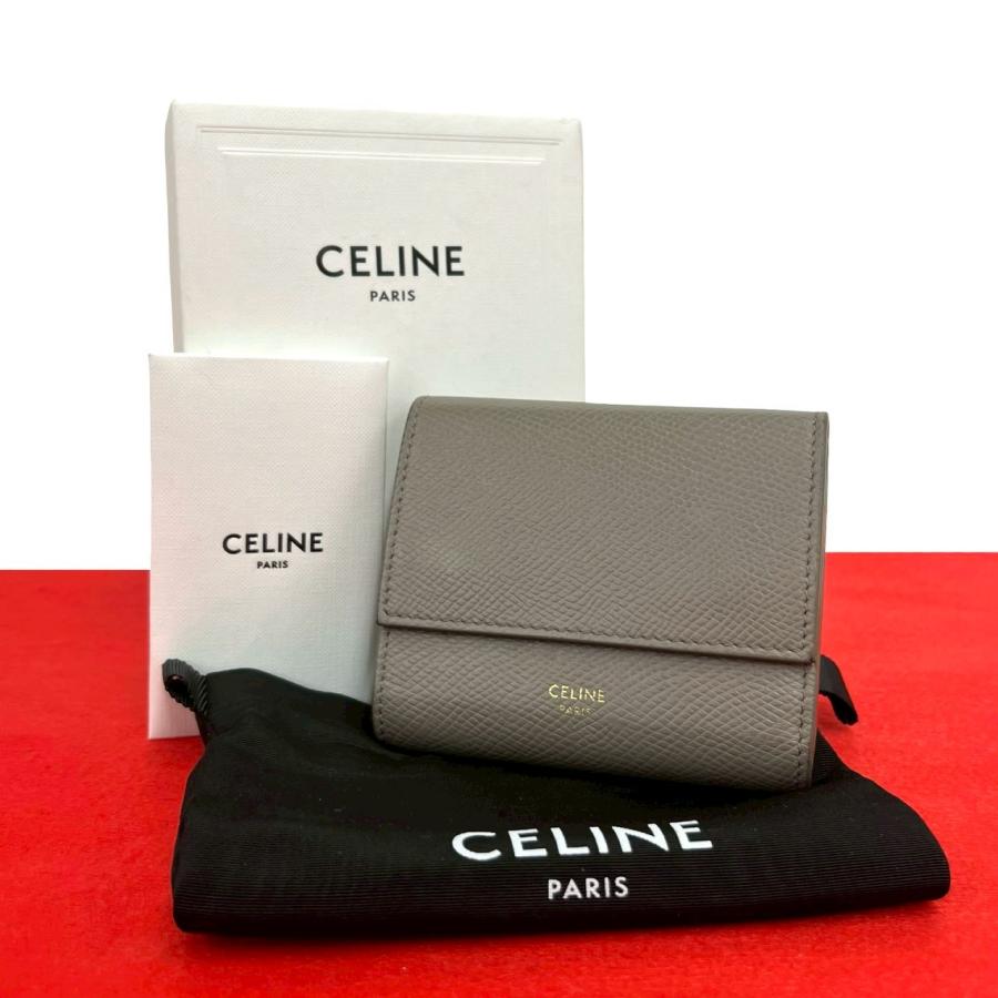 【極美品】CELINE トリフォールド　三つ折り財布　グレー CELINE（セリーヌ） 極 美品 箱 袋付き トリフォールド ウォレット