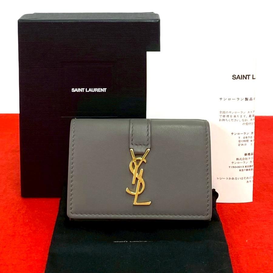 極美品✨サンローラン　オリガミ　三つ折り財布　レザー　ロゴ　ホワイト Yves Saint Laurent（イヴ・サンローラン） 極 美品 箱 袋付 オリガミ