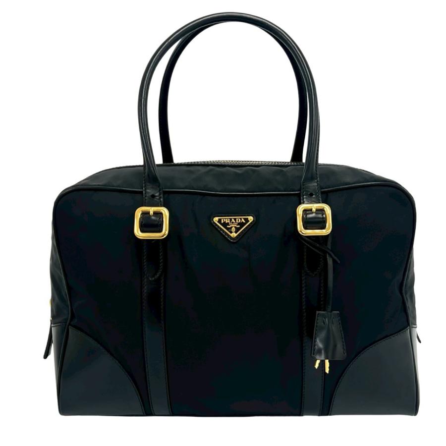 Prada プラダ ミニボストンバッグ ブラック 黒 三角ロゴ PRADA（プラダ） 極 美品 三角 ロゴ トライアングル プレート 金具