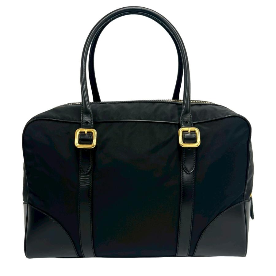 【美品】PRADA 三角ロゴプレート ボストンバッグ ナイロン レザー 黒色 PRADA（プラダ） 極 美品 三角 ロゴ トライアングル プレート 金具