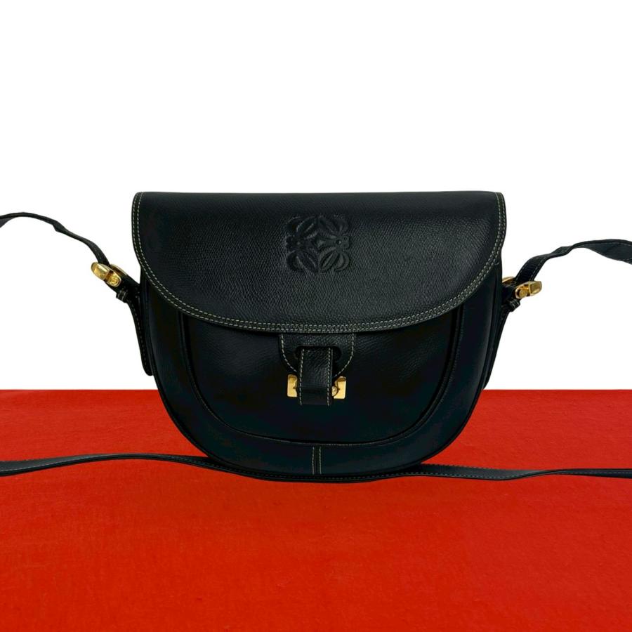 美品！ ロエベ ショルダーバッグ ブラック レザー アナグラム ✨美品 