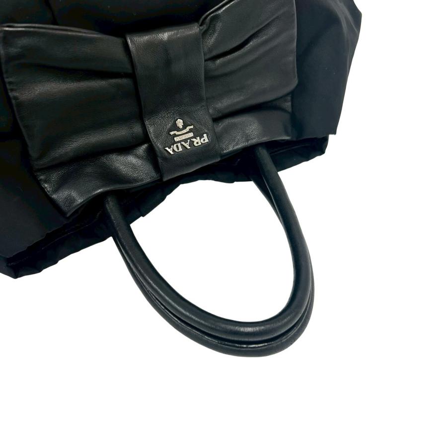 極美品✨プラダ ナイロン リボントートバッグ　ブラック ゴールド金具 白タグ PRADA（プラダ） 極 美品 ロゴ 金具 テスート ナイロン リボン