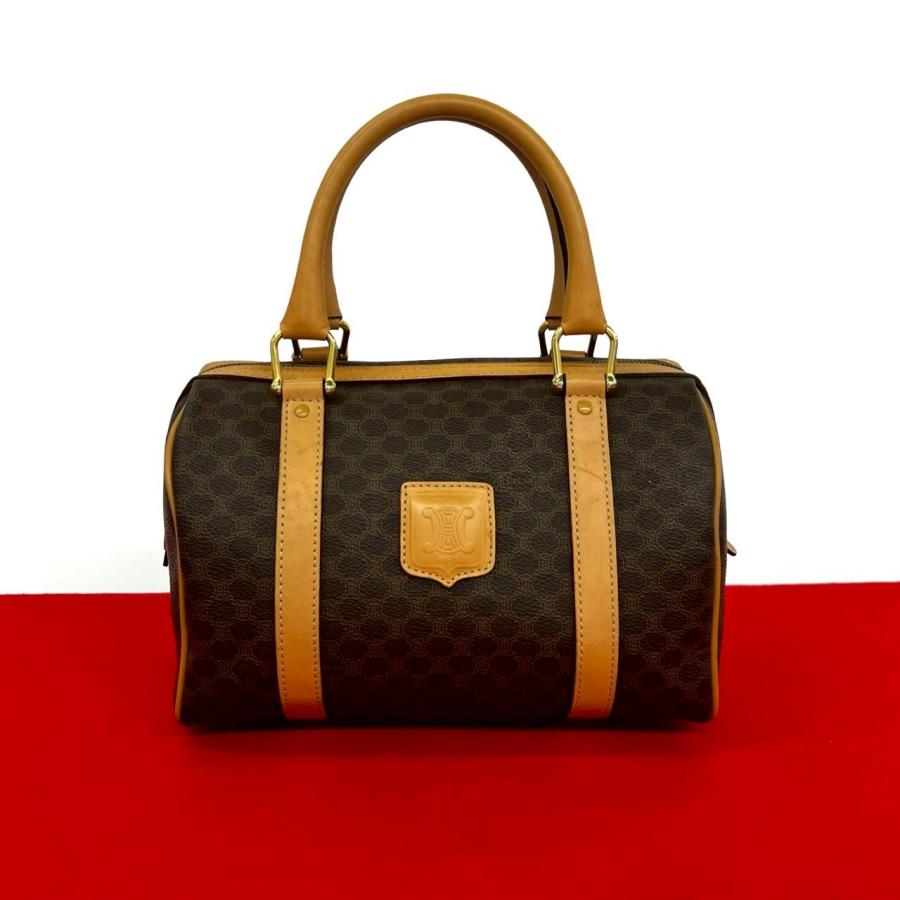 訳ありCELINE セリーヌ ボストンバッグ マカダム トリオンフ M09レザー CELINE（セリーヌ） 極 美品 ヴィンテージ マカダム ブラゾン