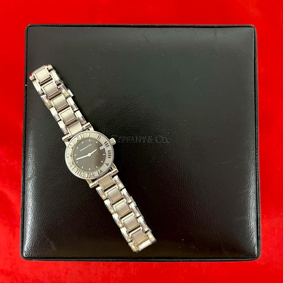 TIFFANY&CO アトラス メンズ腕時計 現状品 ステンレス ブラック文字盤 TIFFANY&Co.（ティファニー） 稼働品 極 美品 ケース付き アトラス
