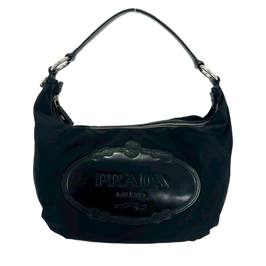 良品　希少　プラダ　PRADA トートバッグ　ナイロン　レザー　ブラック　黒 PRADA（プラダ） 極 美品 希少品 ロゴ 刻印 ナイロン レザー 本革 セミ