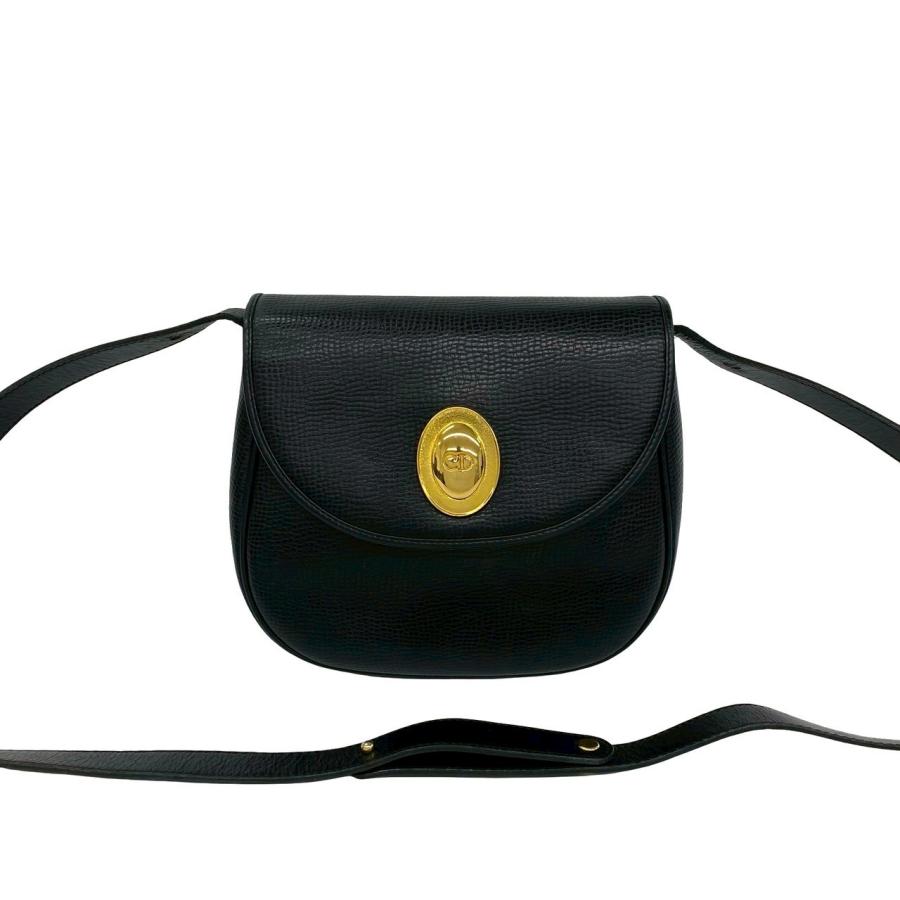 【美品】ディオール　ショルダーバッグ　CD金具　ポシェット　シボ革　レザー　黒色 極 美品 Christian Dior クリスチャン ディオール CD ロゴ金具 レザー