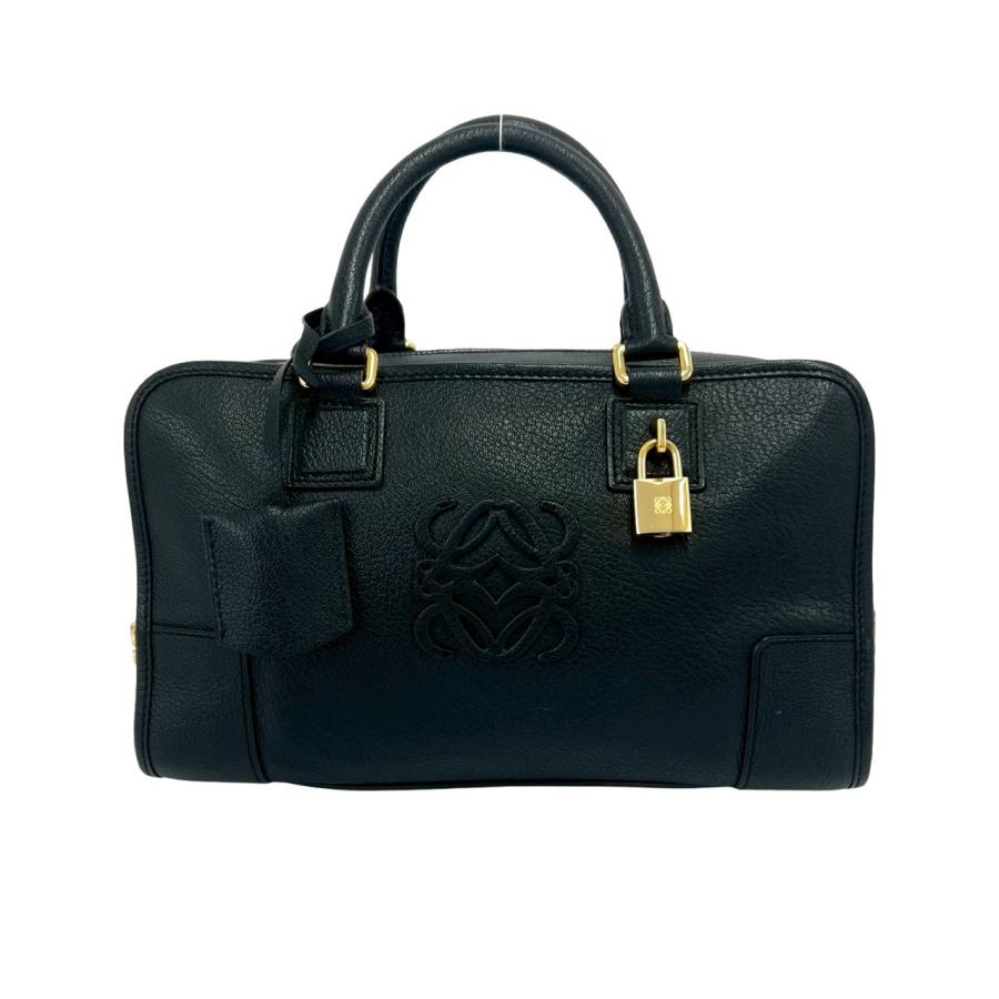 LOEWE アマソナ アナグラム ボストンバッグ 黒 LOEWE（ロエベ） 極 美品 袋 鍵付き アマソナ 28 アナグラム ロゴ