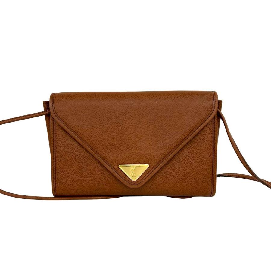 Yves saint Laurent ショルダーバッグ YSLロゴ ブラウン 中古・古着 