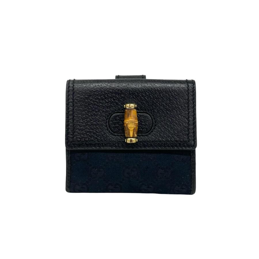 GUCCI グッチ GGキャンバス バンブー 二つ折り財布 黒 ブラック 箱付 GUCCI（グッチ） 極 美品 箱付き バンブー GG 柄 レザー 本革 GG