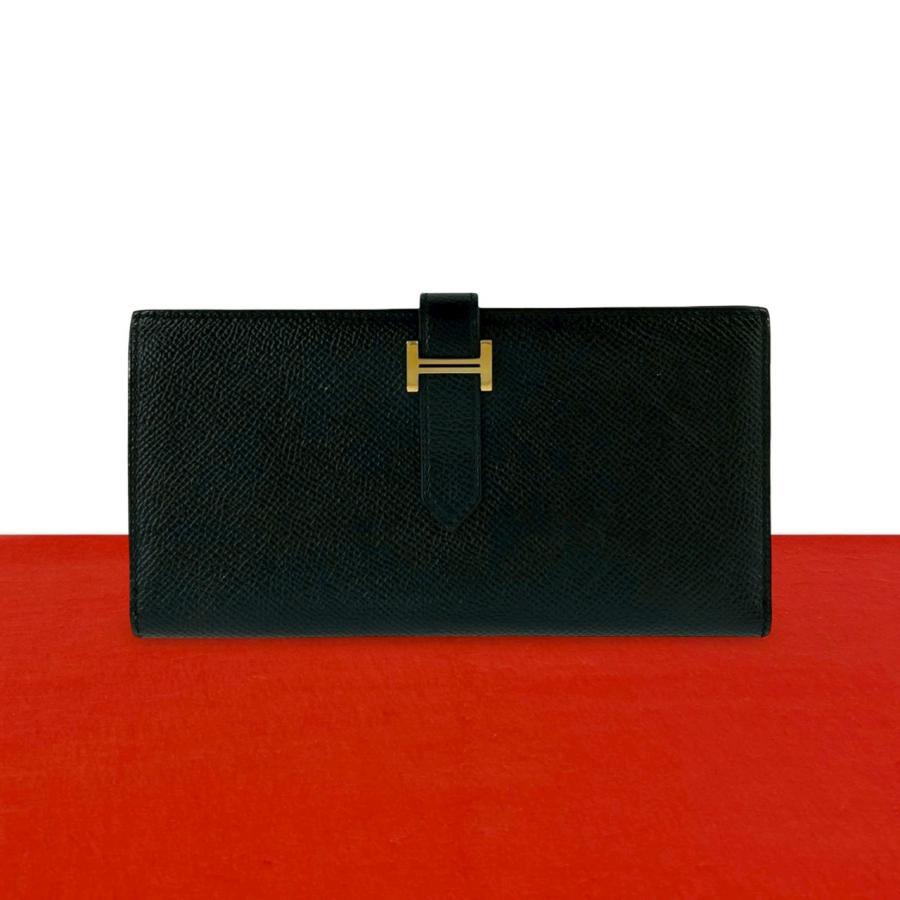 ファッション小物 HERMES 長財布 レザー ブラック 札入れ