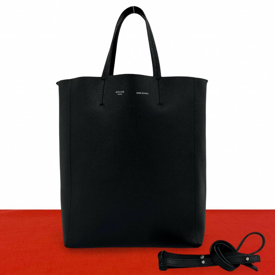 CELINE セリーヌ バーティカル カバ スモールトートバッグ ブラック CELINE（セリーヌ） 極 美品 バーティカル カバ スモール レザー 本革
