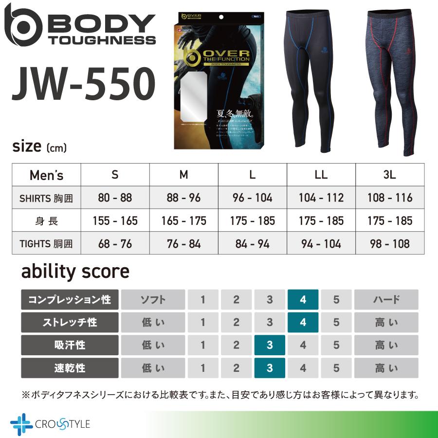 ボディタフネス JW-550 BTアウトラスト ロングタイツ コンプレッションウェア 温度調整 UVカット スピード消臭 オールシーズン対応 オーバーザファンクション｜lino-sports｜04