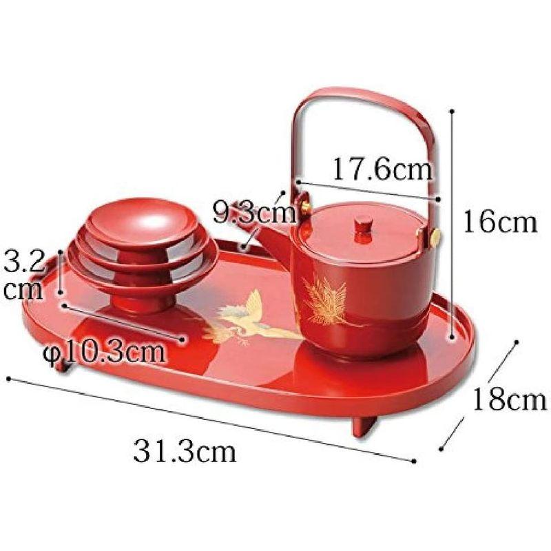 越前塗 越前漆器 松喰鶴 小判屠蘇器 朱 サイズ 台 約31.3×18.0×4.0cm