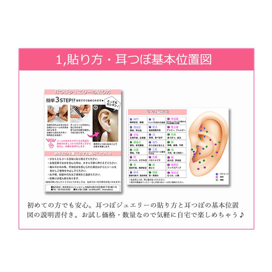 耳つぼ スターターキット 4点セット 初心者で安心解説図付  耳つぼシール つぼ押し　ピンセット　耳ツボ お試し チタン粒 金粒｜linomakana｜03