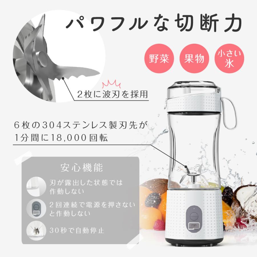 ミキサー コードレス ジューサー ブレンダー 充電式 Type-c 持ち運び式 ストロー 付 スムージー プロテイン 離乳食 スープ ジュース｜linomirai-2｜03