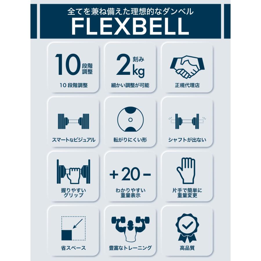 フレックスベル 20kg 2kg刻み セット FLEXBELL 可変式 ダンベル ウェイトトレーニング ダンベル 筋トレ 宅トレ NUO｜linomirai-2｜05