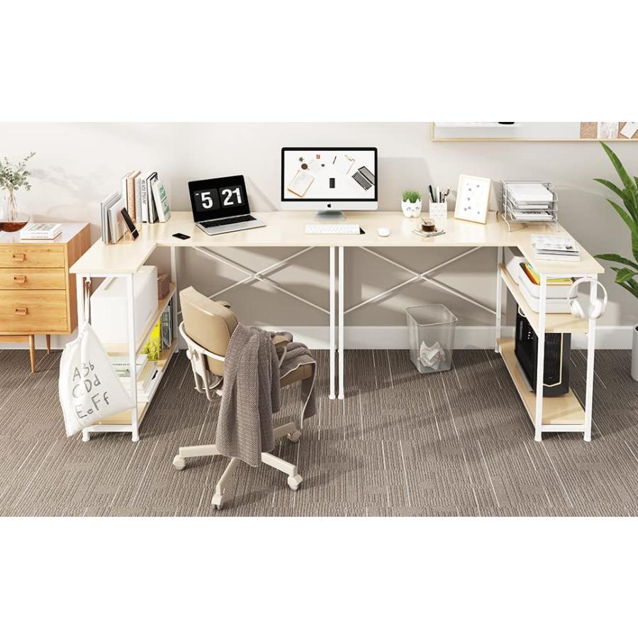 ★11時間以内発送★美品 YeTom l字デスク ゲーミングデスク 机 デスク 右棚左棚 幅107cm pcデスク コーナーデスク つくえ 棚板高さ調節可能 収納袋付き L字型 【7883302682】(28095円)